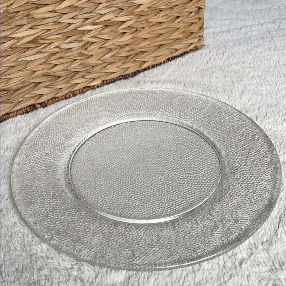 Pier 1 Imports Serving Platter Plate Pebbled Textured 12 1/2” Clear Glass